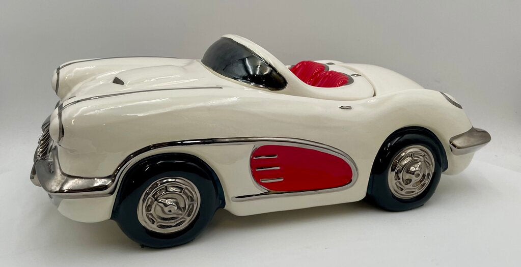 Glenn Appleman Ceramic 1959-60 Chevrolet Corvette White Lidded Container Signed and Dated 1985
