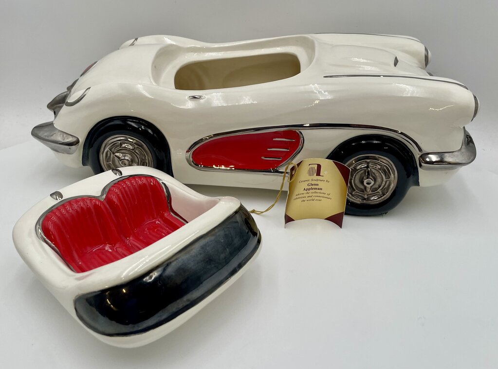 Glenn Appleman Ceramic 1959-60 Chevrolet Corvette White Lidded Container Signed and Dated 1985
