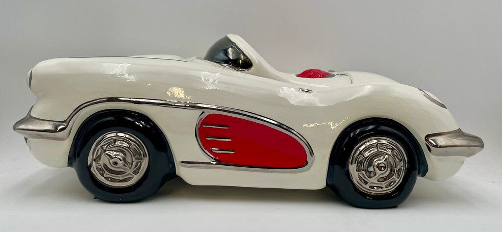 Glenn Appleman Ceramic 1959-60 Chevrolet Corvette White Lidded Container Signed and Dated 1985