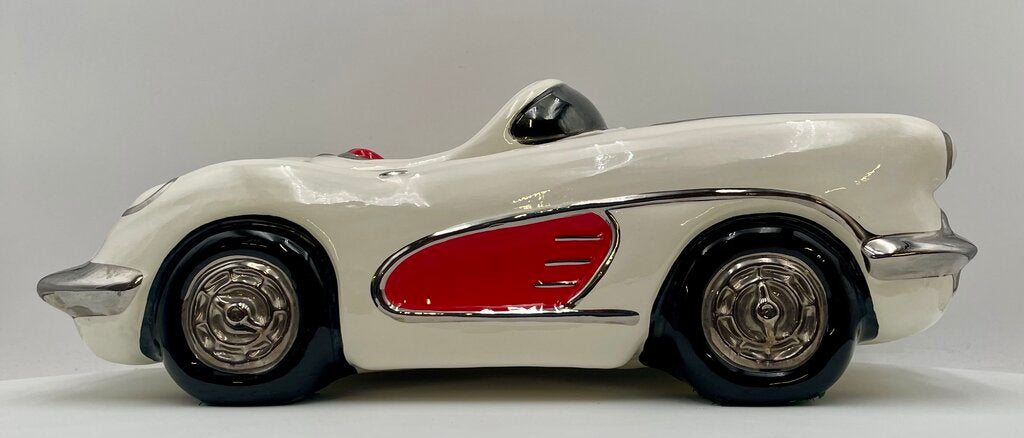Glenn Appleman Ceramic 1959-60 Chevrolet Corvette White Lidded Container Signed and Dated 1985