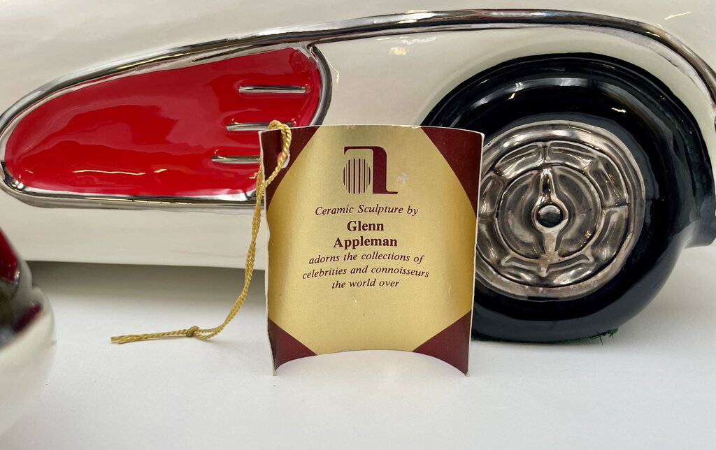 Glenn Appleman Ceramic 1959-60 Chevrolet Corvette White Lidded Container Signed and Dated 1985