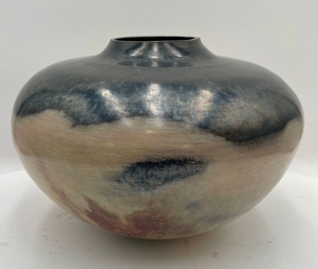 Vintage Japanese Raku Style Black Tan, & Brown, Pottery Vessel