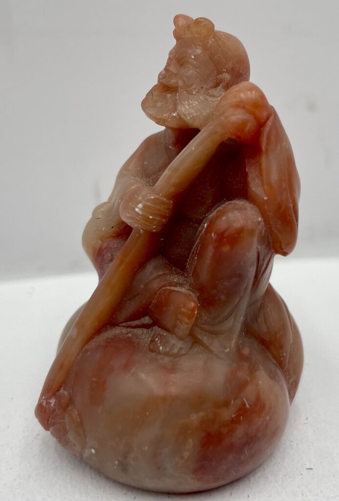 Vintage Chinese Carved Red Green Shoushan Stone Arhat Damo Buddha Statuette