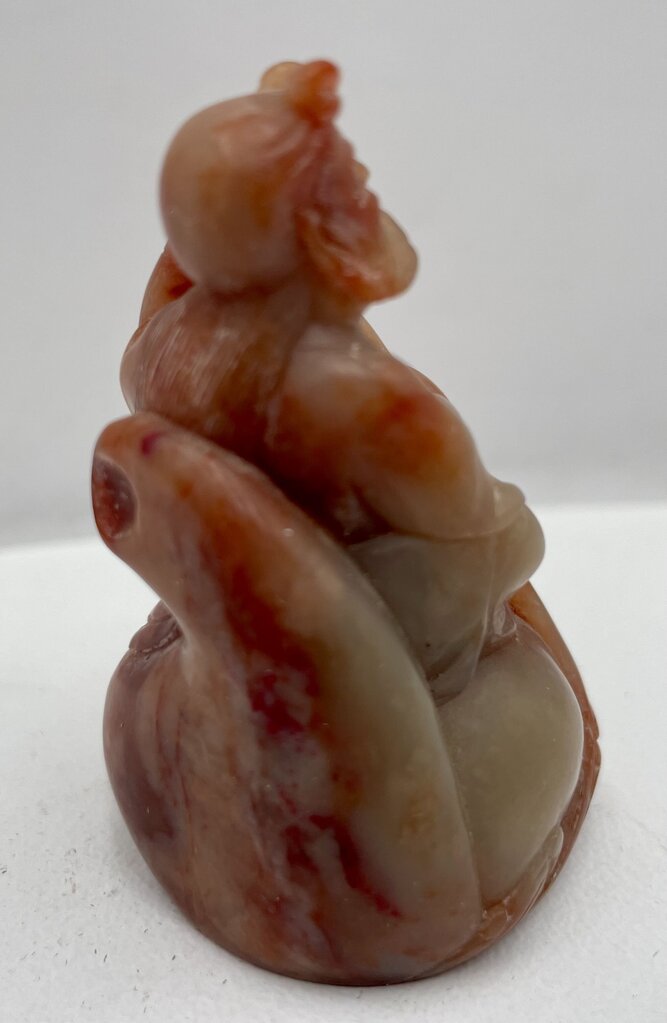 Vintage Chinese Carved Red Green Shoushan Stone Arhat Damo Buddha Statuette