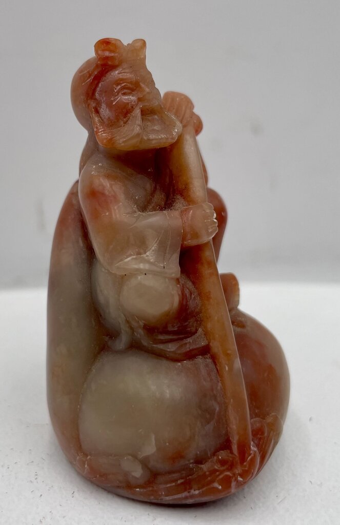 Vintage Chinese Carved Red Green Shoushan Stone Arhat Damo Buddha Statuette