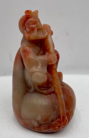 Vintage Chinese Carved Red Green Shoushan Stone Arhat Damo Buddha Statuette