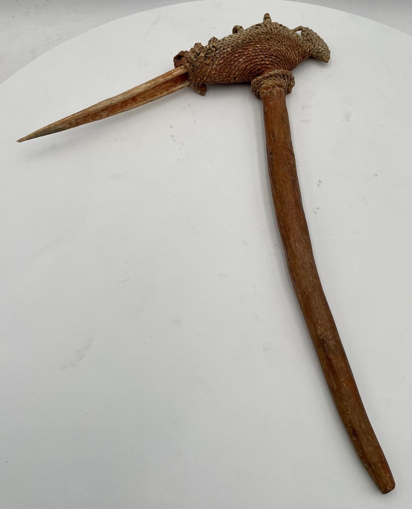 Primitive Papua New Guinea Woven Reed, Wood, & Bone Asmat Adze