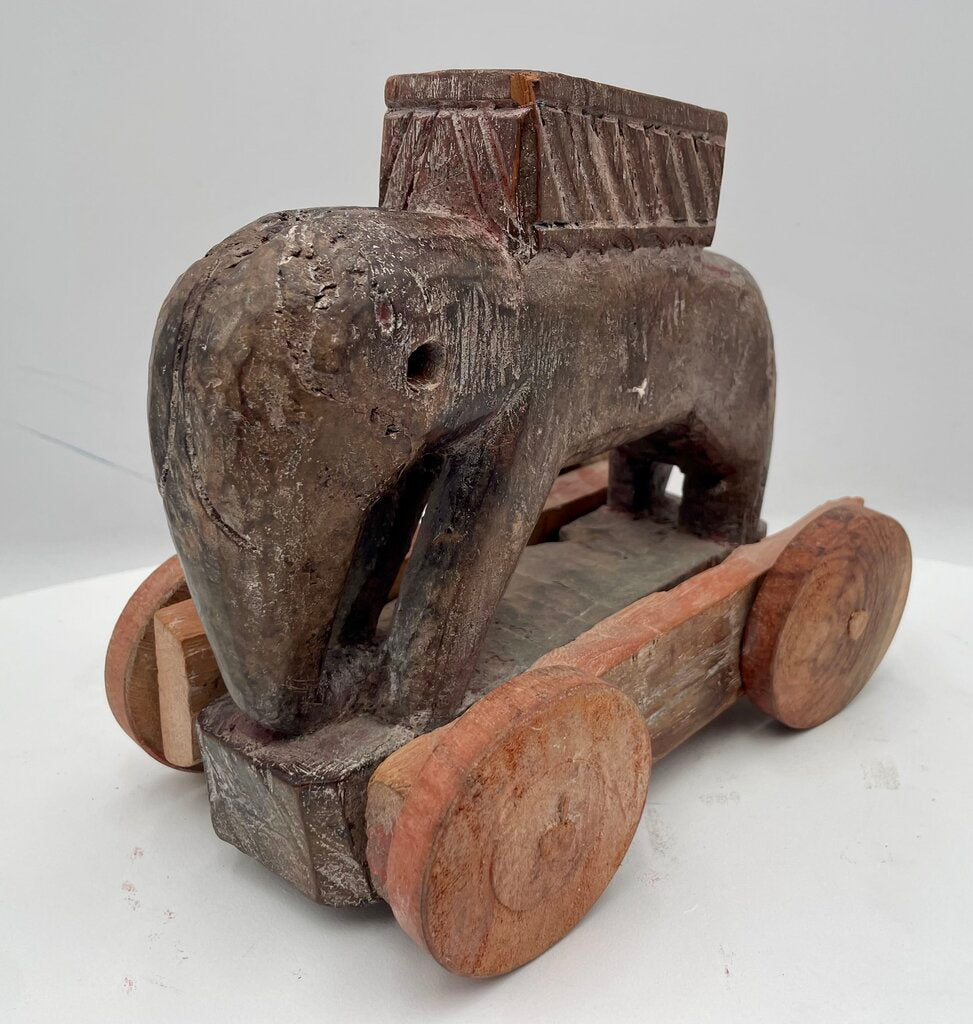 Primitive Carved Wooden Elephant Rolling Toy