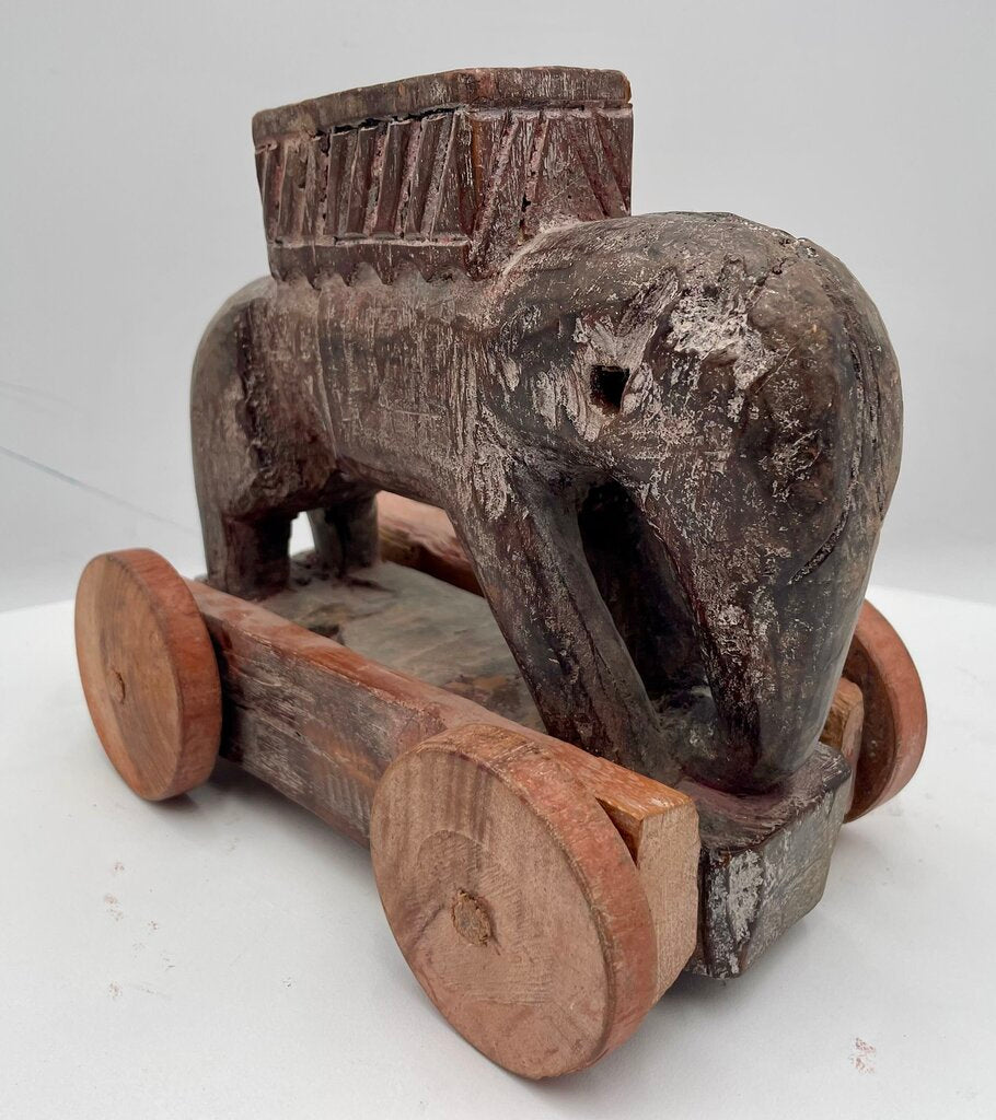 Primitive Carved Wooden Elephant Rolling Toy