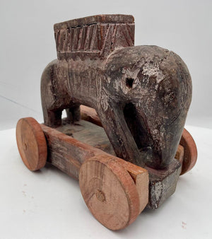 Primitive Carved Wooden Elephant Rolling Toy