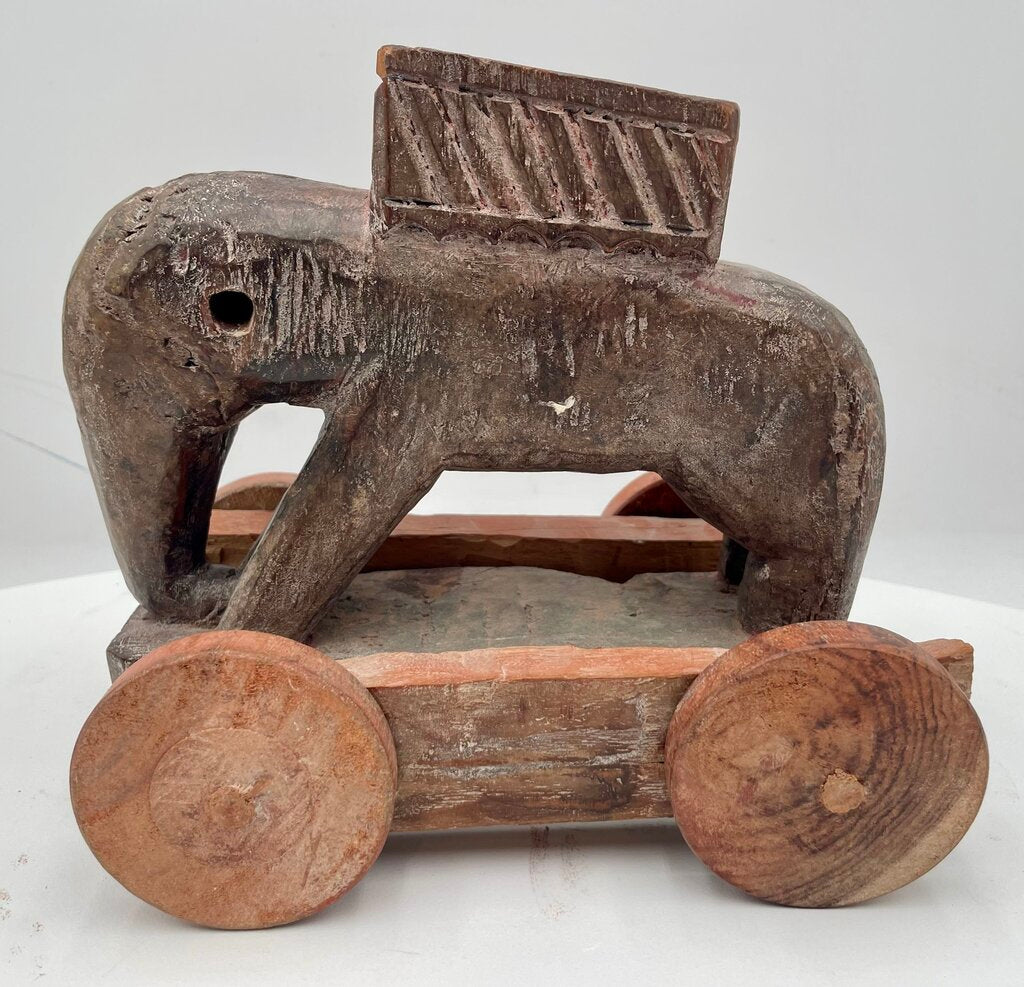 Primitive Carved Wooden Elephant Rolling Toy