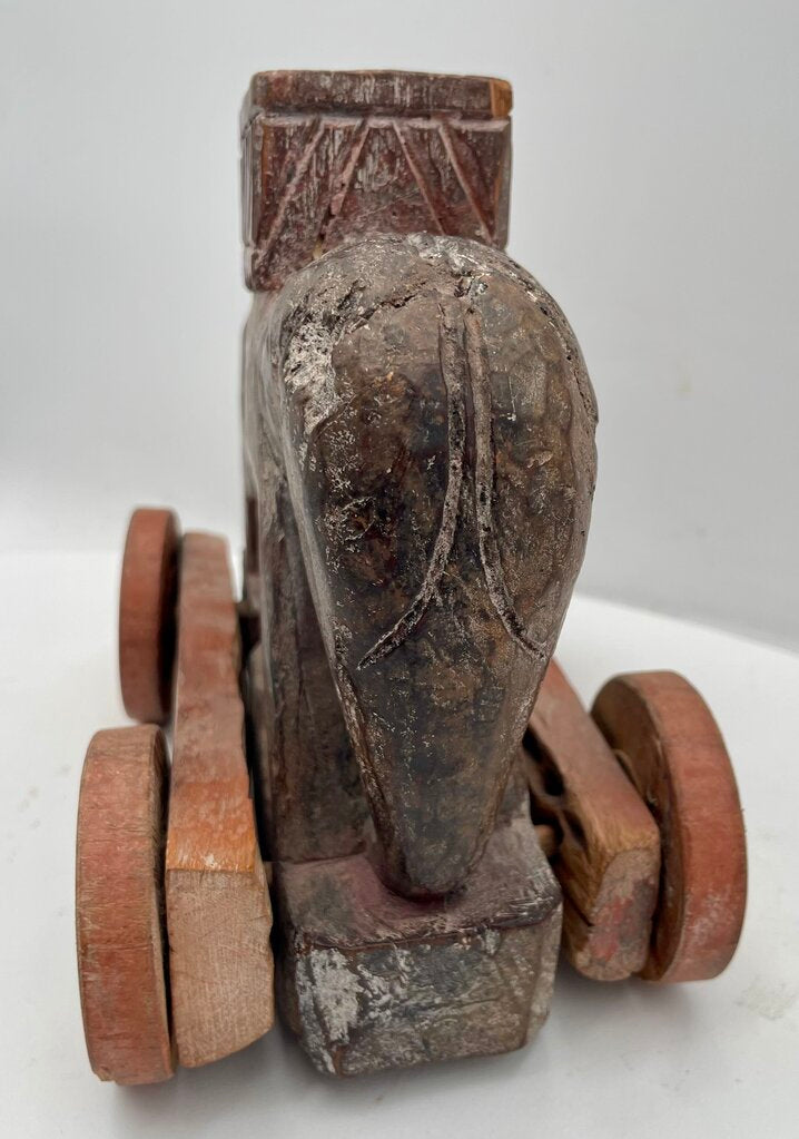 Primitive Carved Wooden Elephant Rolling Toy