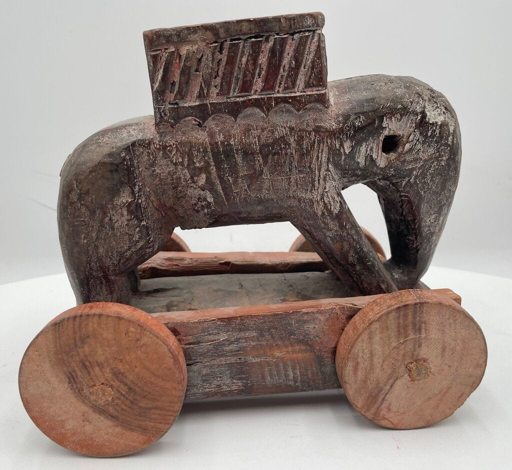 Primitive Carved Wooden Elephant Rolling Toy