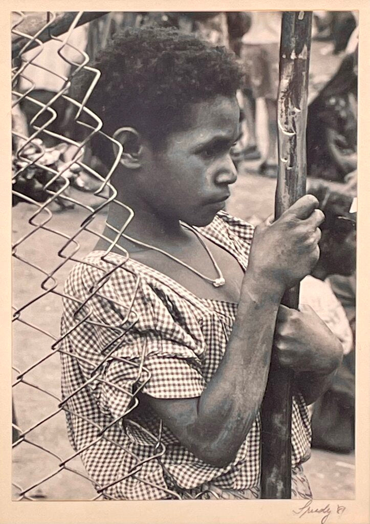 B&W Portrait Girl & Chain-link Fence by Trudy 1981