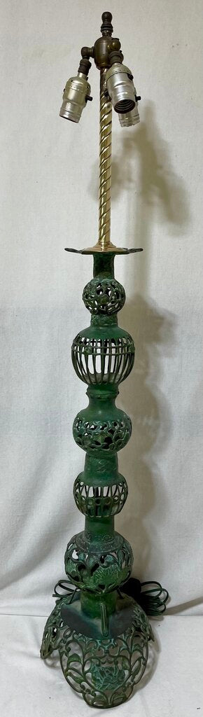 Vintage Brass Ornate Filigree 3 Light Console Lamp