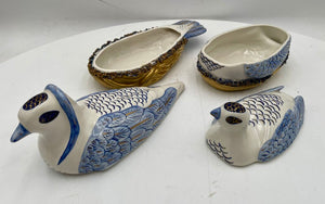 Italian Porcellane D'Arte Ermete Agostinelli Blue White Gilt Lidded Nesting Bird (#394B) (B)