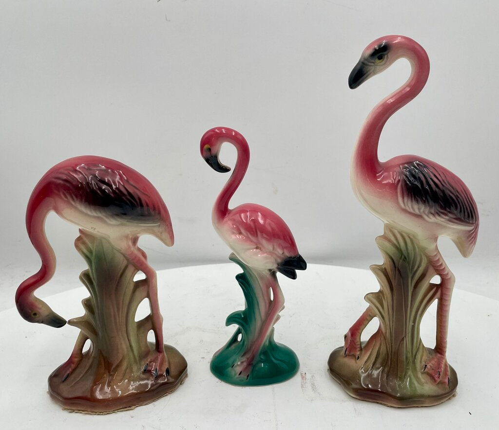 Vintage 40's Ceramic Pink Flamingos (3 Pcs)