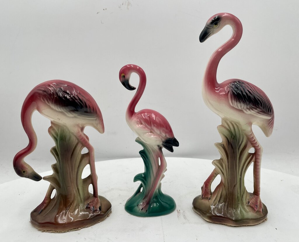 Vintage 40's Ceramic Pink Flamingos (3 Pcs)