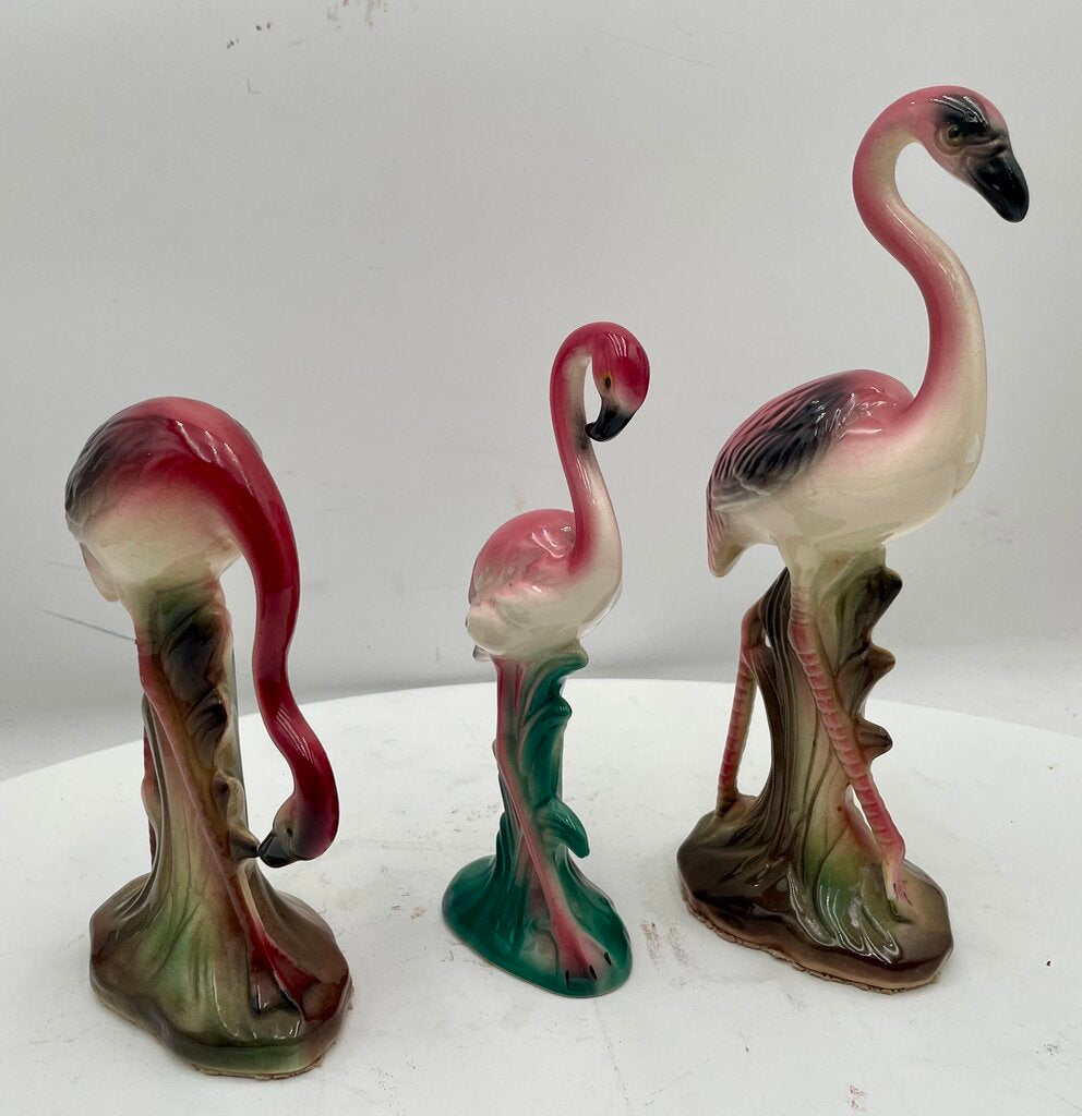 Vintage 40's Ceramic Pink Flamingos (3 Pcs)