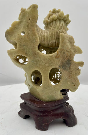 Vintage Chinese Ornately Carved White and Black Soap Stone Foo Dog Statue