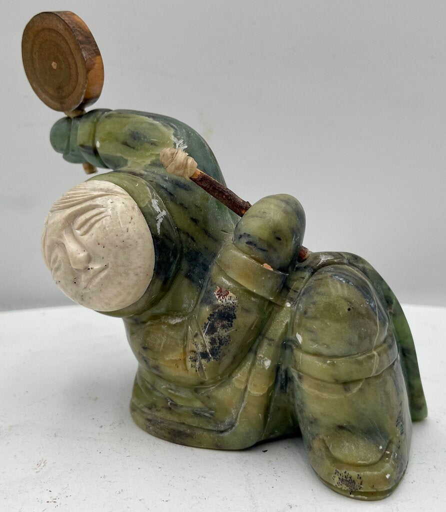 Vintage Ronald Komok Inuit Soap Stone & Bone Drummer Signed