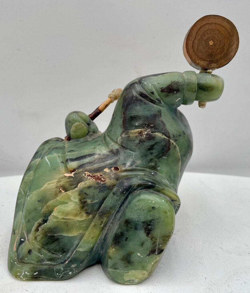 Vintage Ronald Komok Inuit Soap Stone & Bone Drummer Signed