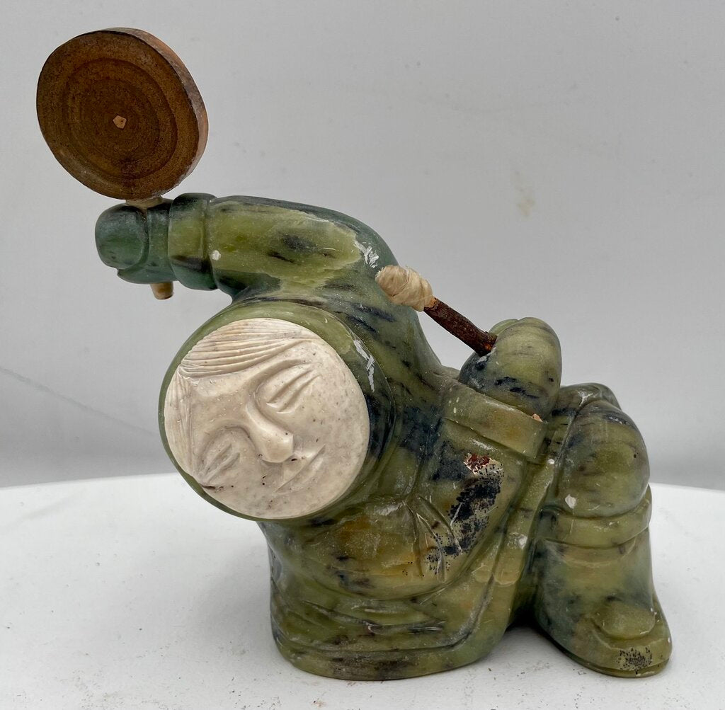 Vintage Ronald Komok Inuit Soap Stone & Bone Drummer Signed