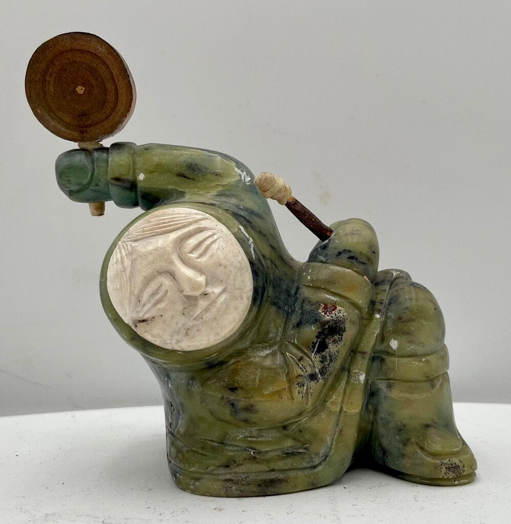 Vintage Ronald Komok Inuit Soap Stone & Bone Drummer Signed
