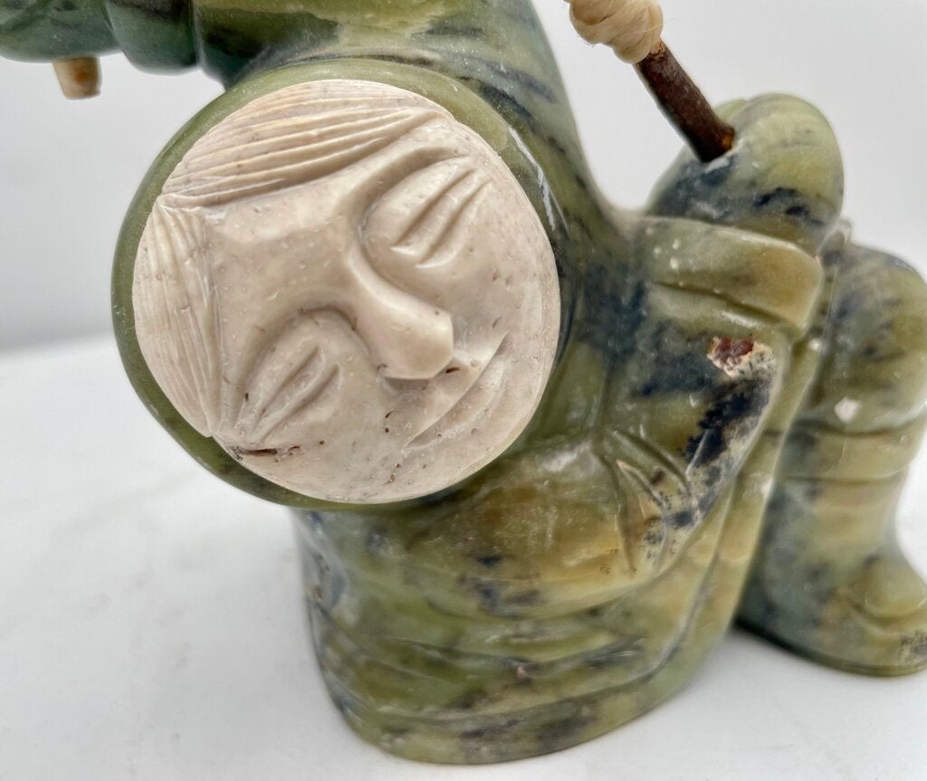 Vintage Ronald Komok Inuit Soap Stone & Bone Drummer Signed