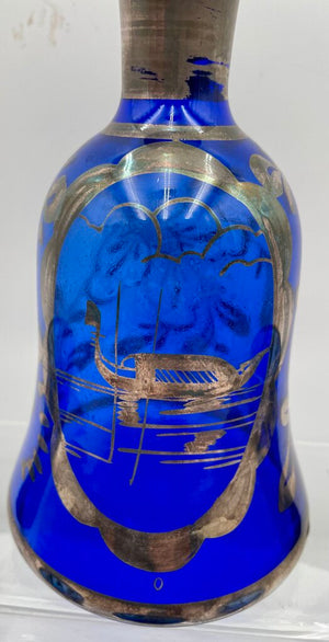Venetian Cobalt Blue Silver Overlay Gondola Motif Decanter & Cordial Set (7 Pcs)