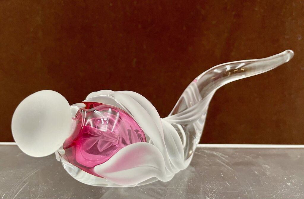 William Glasner Red Etched Leaf Blown Glass Perfume Bottle & Stopper