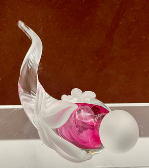 William Glasner Red Etched Leaf Blown Glass Perfume Bottle & Stopper