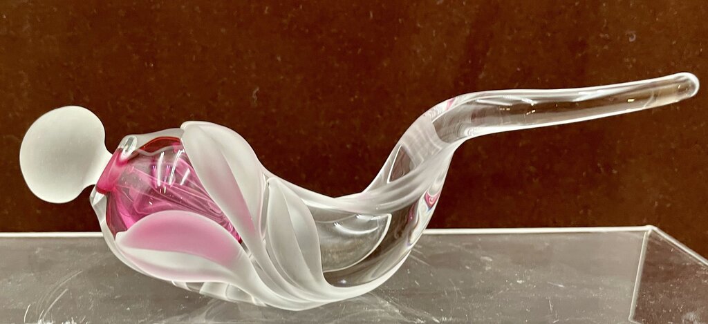 William Glasner Red Etched Leaf Blown Glass Perfume Bottle & Stopper