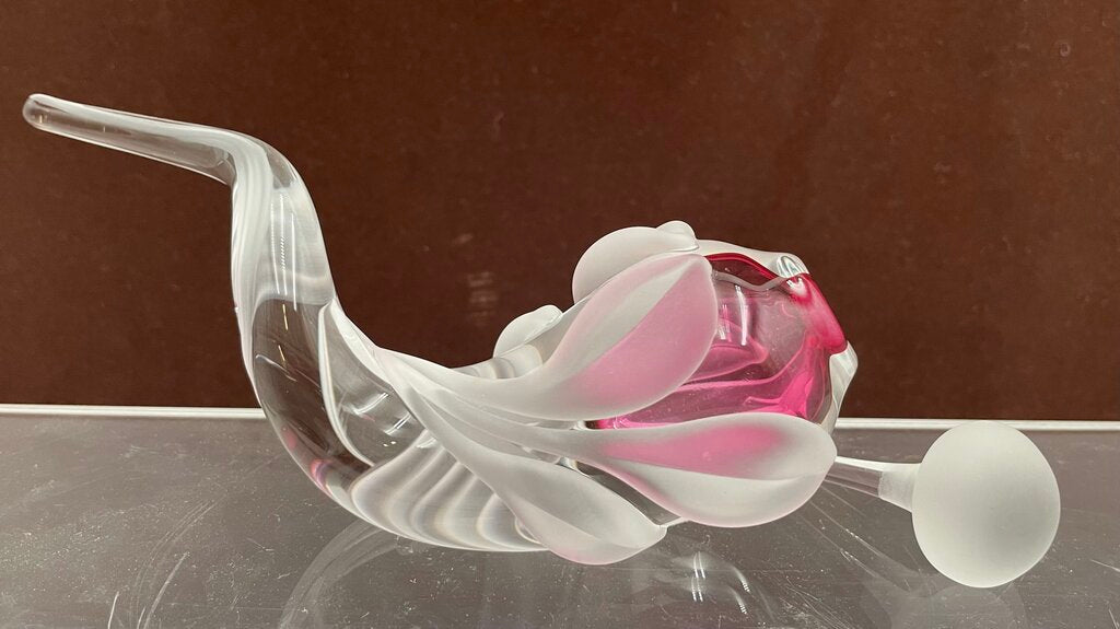 William Glasner Red Etched Leaf Blown Glass Perfume Bottle & Stopper