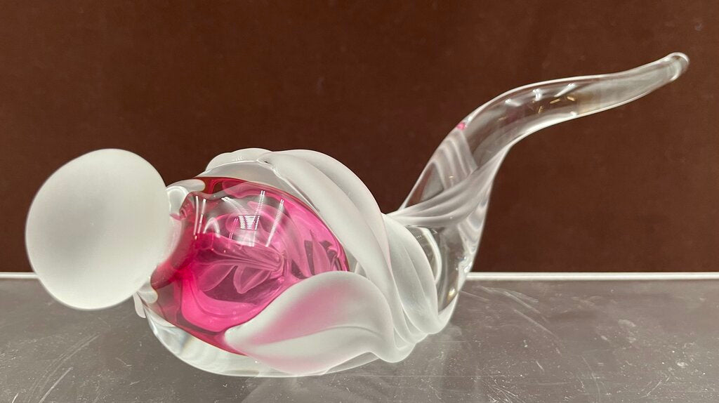 William Glasner Red Etched Leaf Blown Glass Perfume Bottle & Stopper