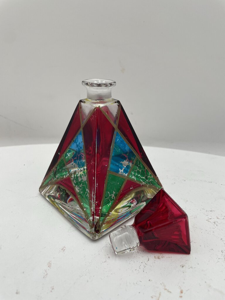 Italian Murano Painted Pyramid Style Lidded Perfume Bottle (2 Pcs)