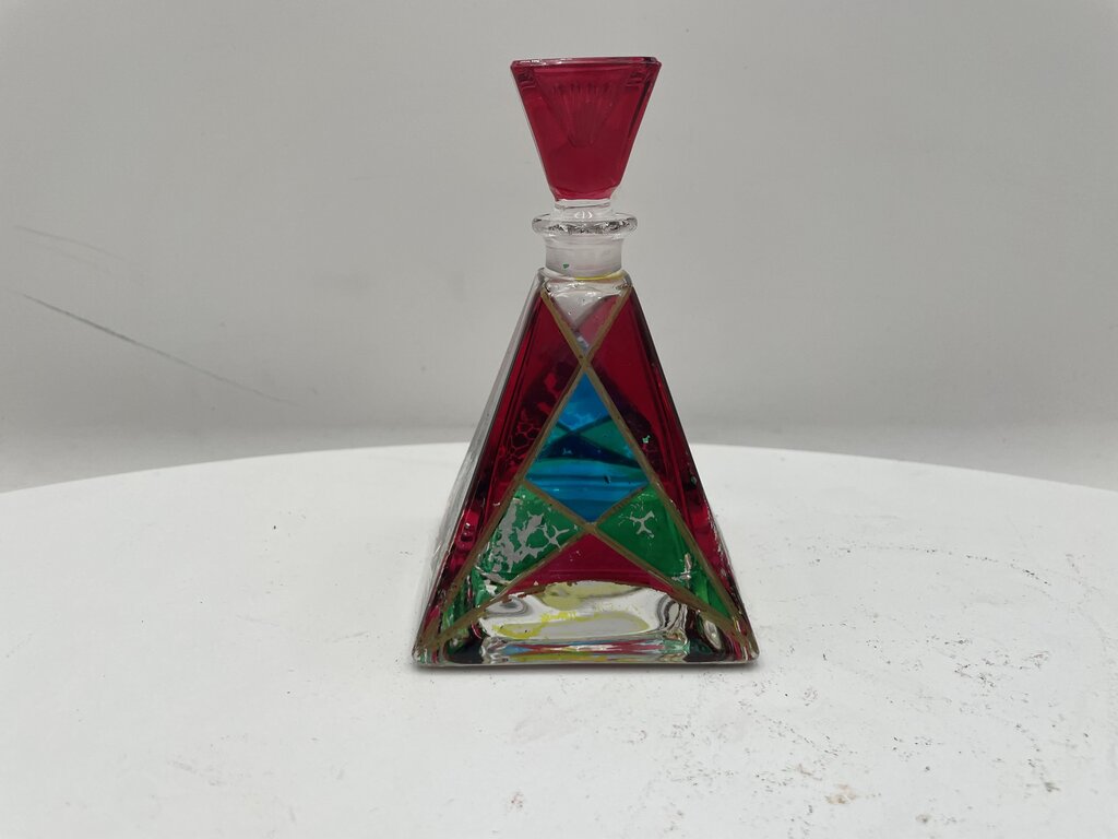 Italian Murano Painted Pyramid Style Lidded Perfume Bottle (2 Pcs)