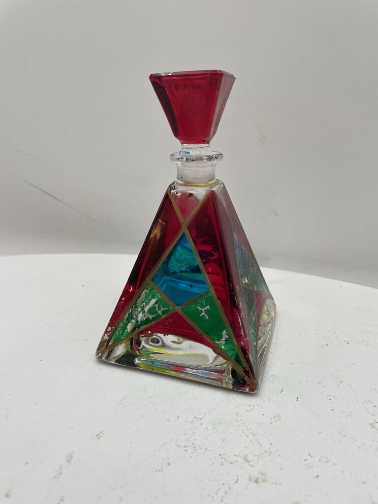 Italian Murano Painted Pyramid Style Lidded Perfume Bottle (2 Pcs)