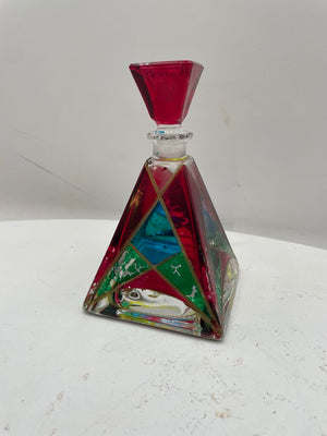 Italian Murano Painted Pyramid Style Lidded Perfume Bottle (2 Pcs)