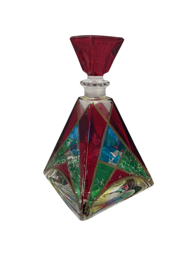 Italian Murano Painted Pyramid Style Lidded Perfume Bottle (2 Pcs) by Miss Daisy's Consignment & Auction House