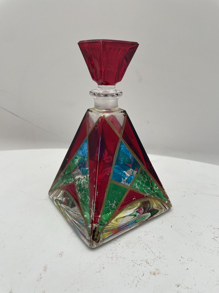 Italian Murano Painted Pyramid Style Lidded Perfume Bottle (2 Pcs)