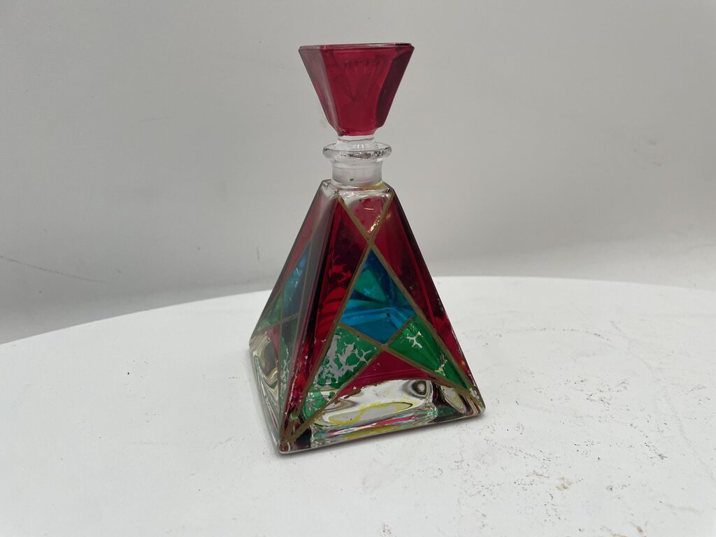 Italian Murano Painted Pyramid Style Lidded Perfume Bottle (2 Pcs)