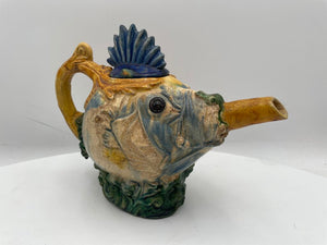 Replica Minton 1870's Spiny Fish Majolica Decorative Lidded Tea Pot (2Pcs)