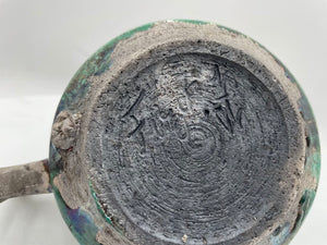 Japanese Style Raku Green Bird Motif Lid Teapot Signed (2Pcs)