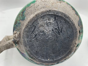 Japanese Style Raku Green Bird Motif Lid Teapot Signed (2Pcs)