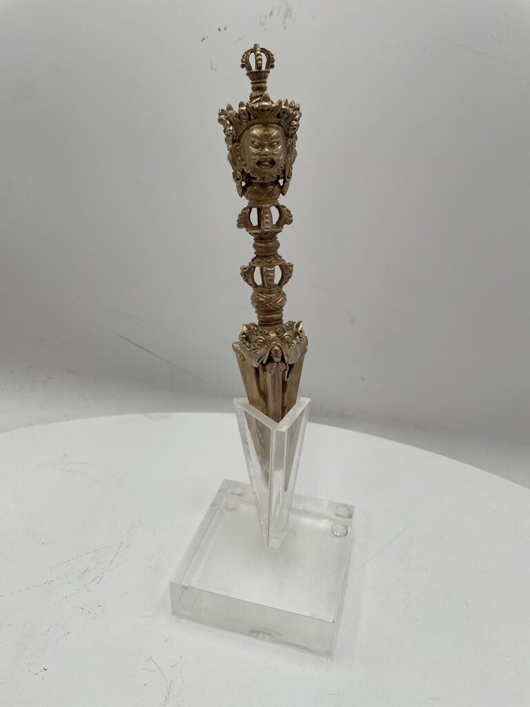 Vintage Tibetan Brass Ritual Dagger "Vajranyana Phurba" w/ Acrylic Stand