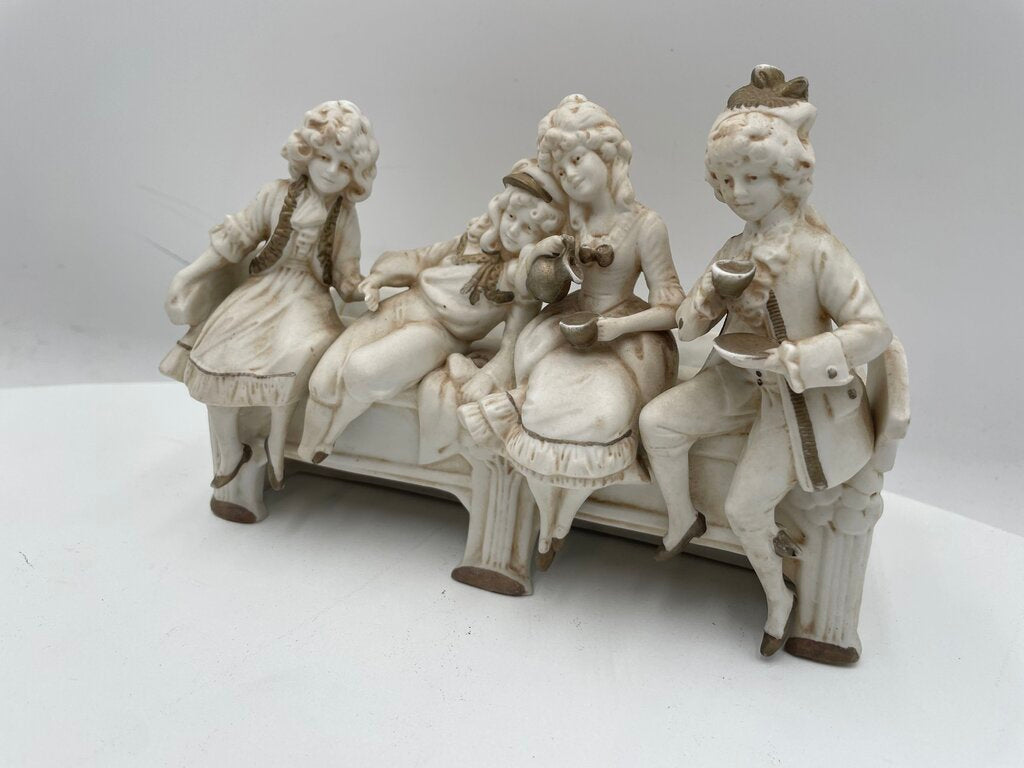Antique Hertwig & Co. Hand Painted Bisque Porcelain Figurine 4 Friends (Minor Chips)