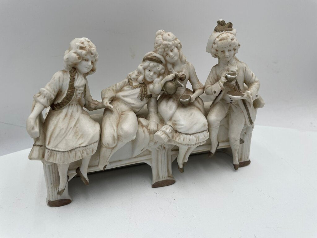 Antique Hertwig & Co. Hand Painted Bisque Porcelain Figurine 4 Friends (Minor Chips)