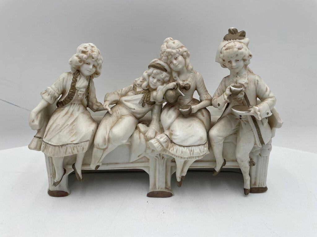 Antique Hertwig & Co. Hand Painted Bisque Porcelain Figurine 4 Friends (Minor Chips)