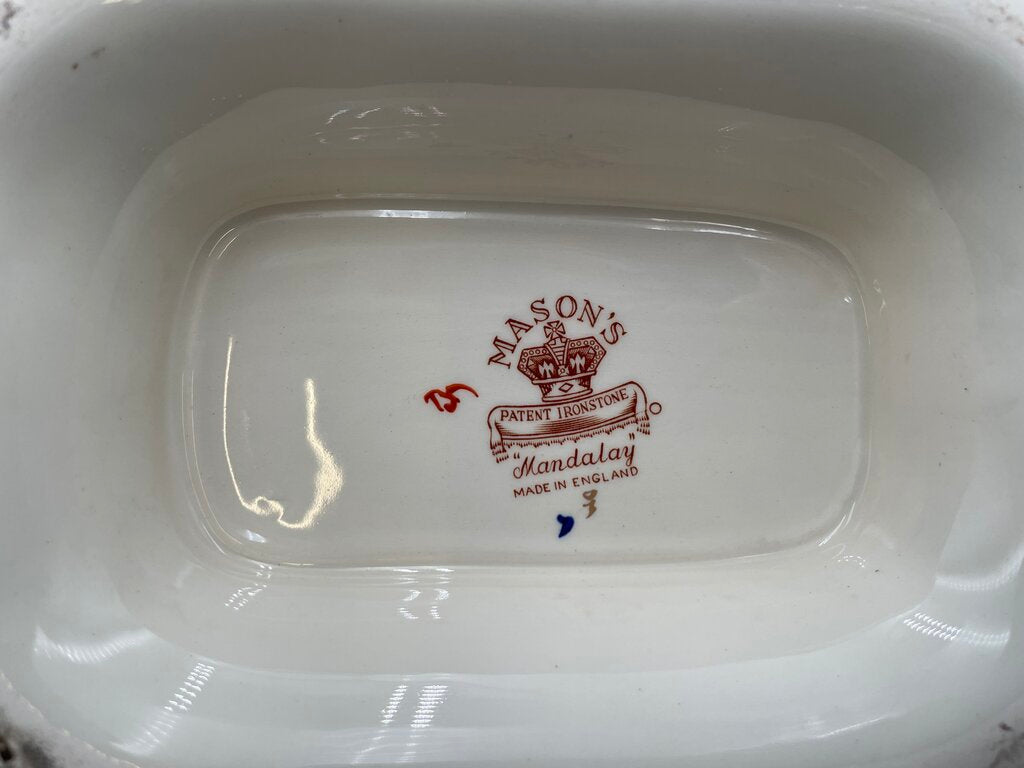 Mason's Patent Ironstone Mandalay Gilt Blue White Floral Lidded Tureen Set (4 Pcs) by Miss Daisy's Consignment & Auction House